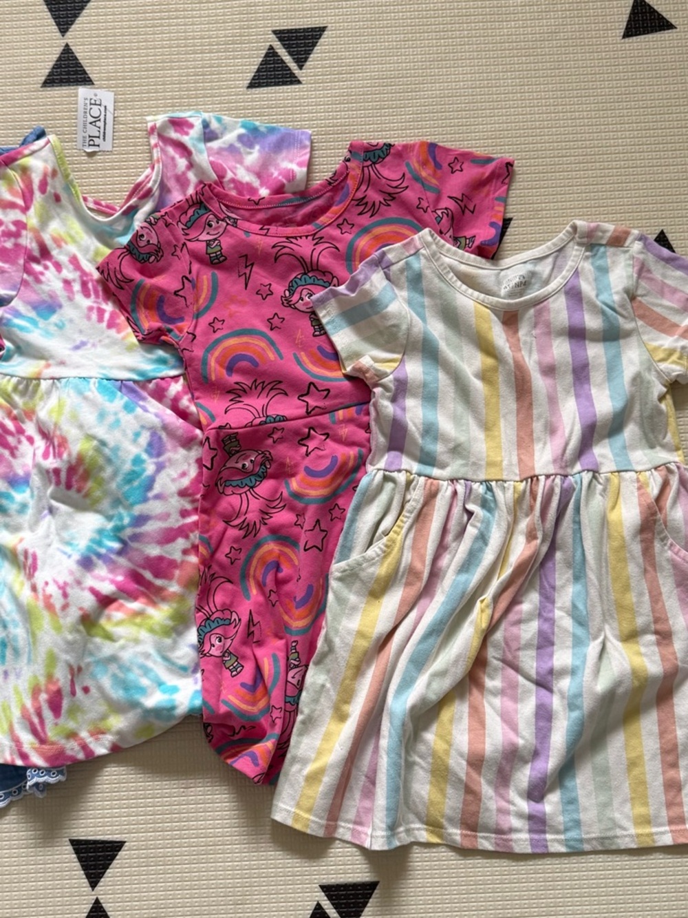 4T Lot of 3x Girls Kids Dresses Rainbow Trolls Denim Tie Dye